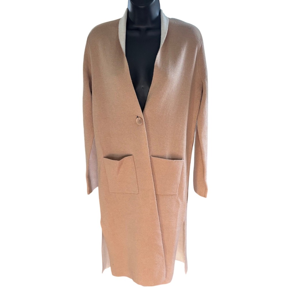 Paul Costelloe Black Label Merino Wool Blend Duster Sweater Cardigan Sz‎ S Beige